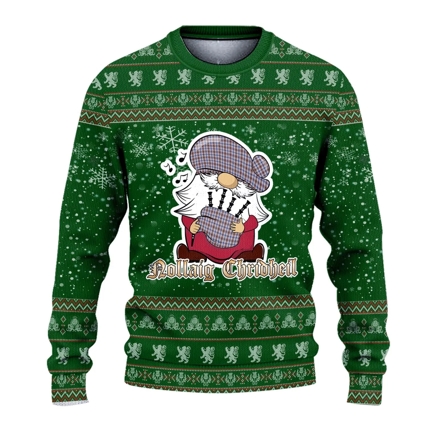 Boswell Clan Christmas Family Ugly Sweater with Funny Gnome Playing Bagpipes