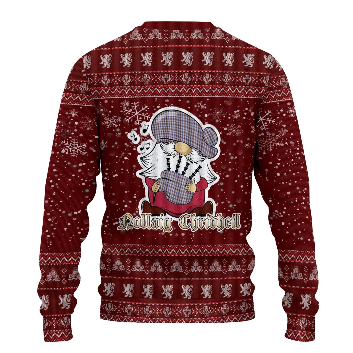 Boswell Clan Christmas Family Ugly Sweater with Funny Gnome Playing Bagpipes