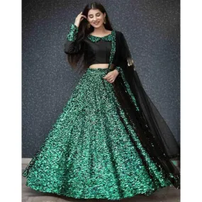 Bottle Green Colored Heavy Sequence Lehenga Choli with Dupatta