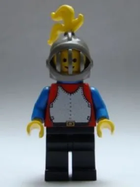 Breastplate, Red with Blue Arms, Black Legs, Dark Gray Grille Helmet, Yellow Plume, Blue Plastic Cape
