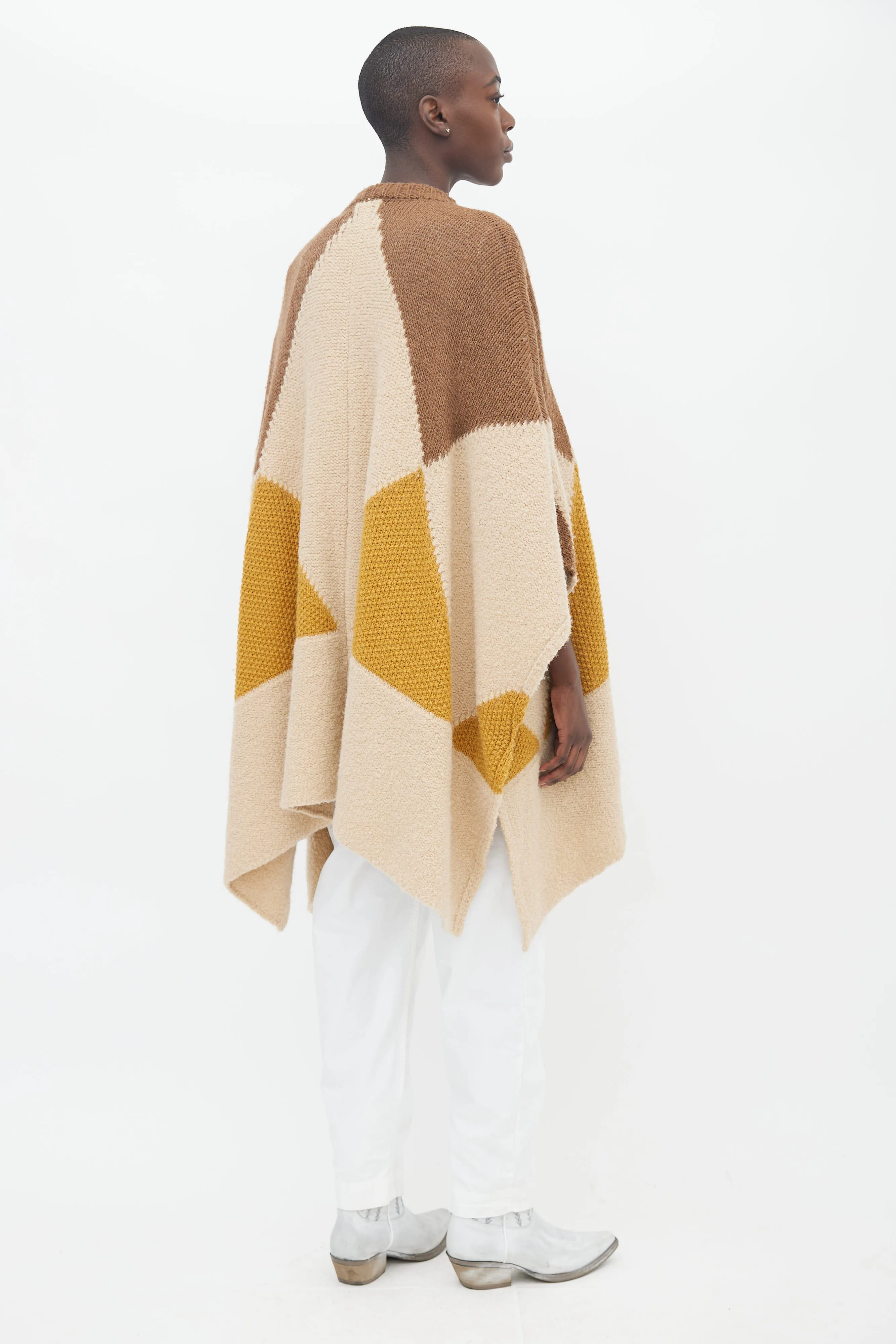Brown, Beige & Yellow Knit Cape Sweater