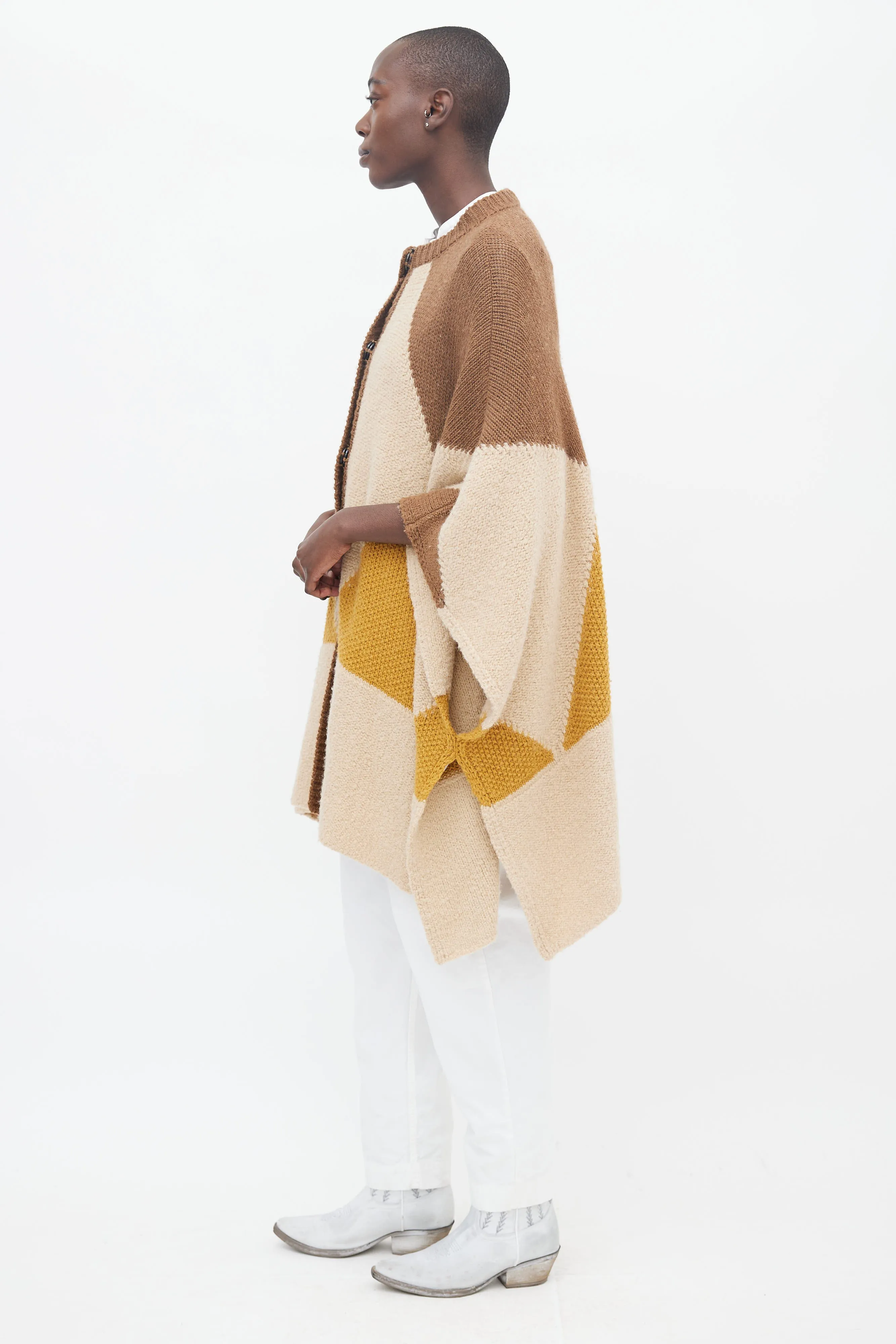 Brown, Beige & Yellow Knit Cape Sweater
