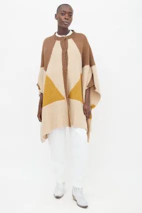 Brown, Beige & Yellow Knit Cape Sweater