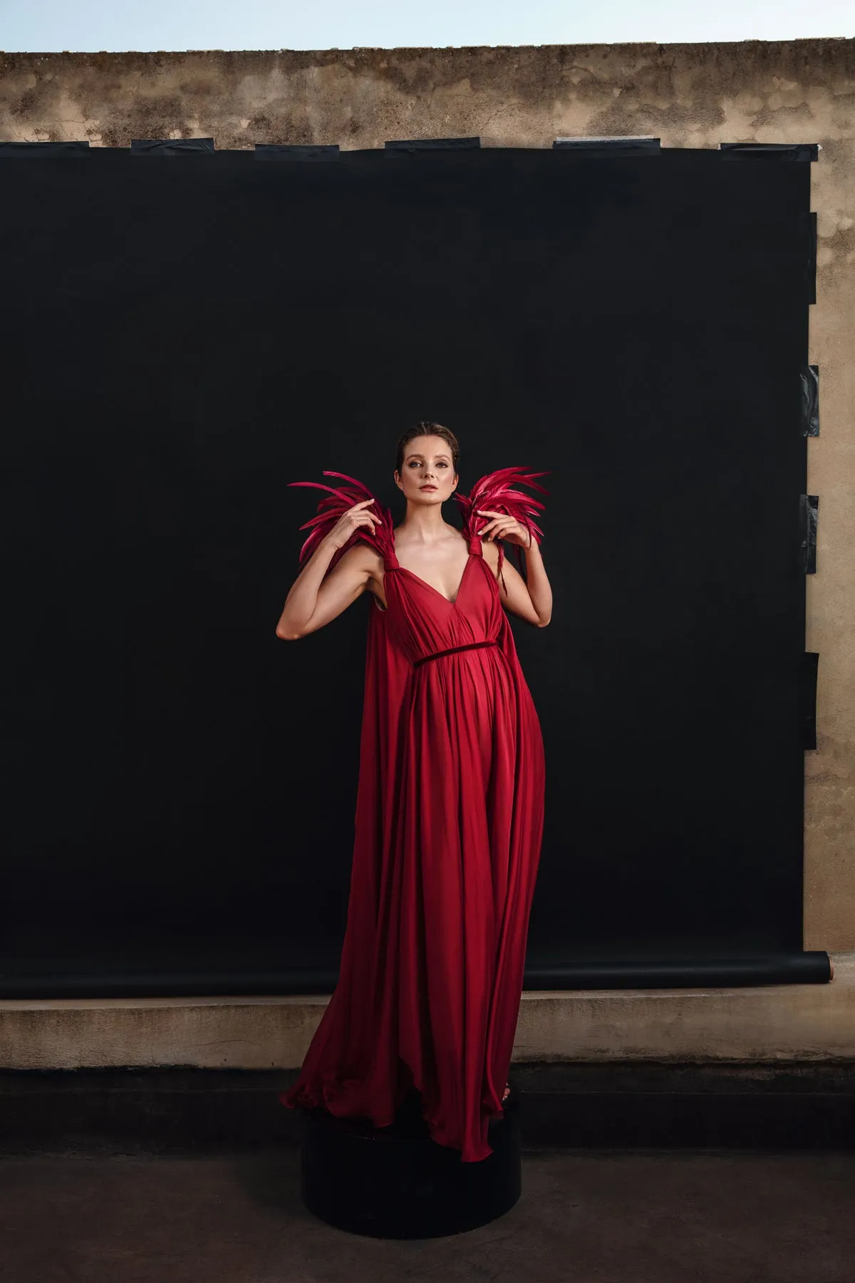 Burgundy silk chiffon dress