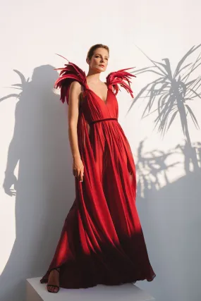 Burgundy silk chiffon dress