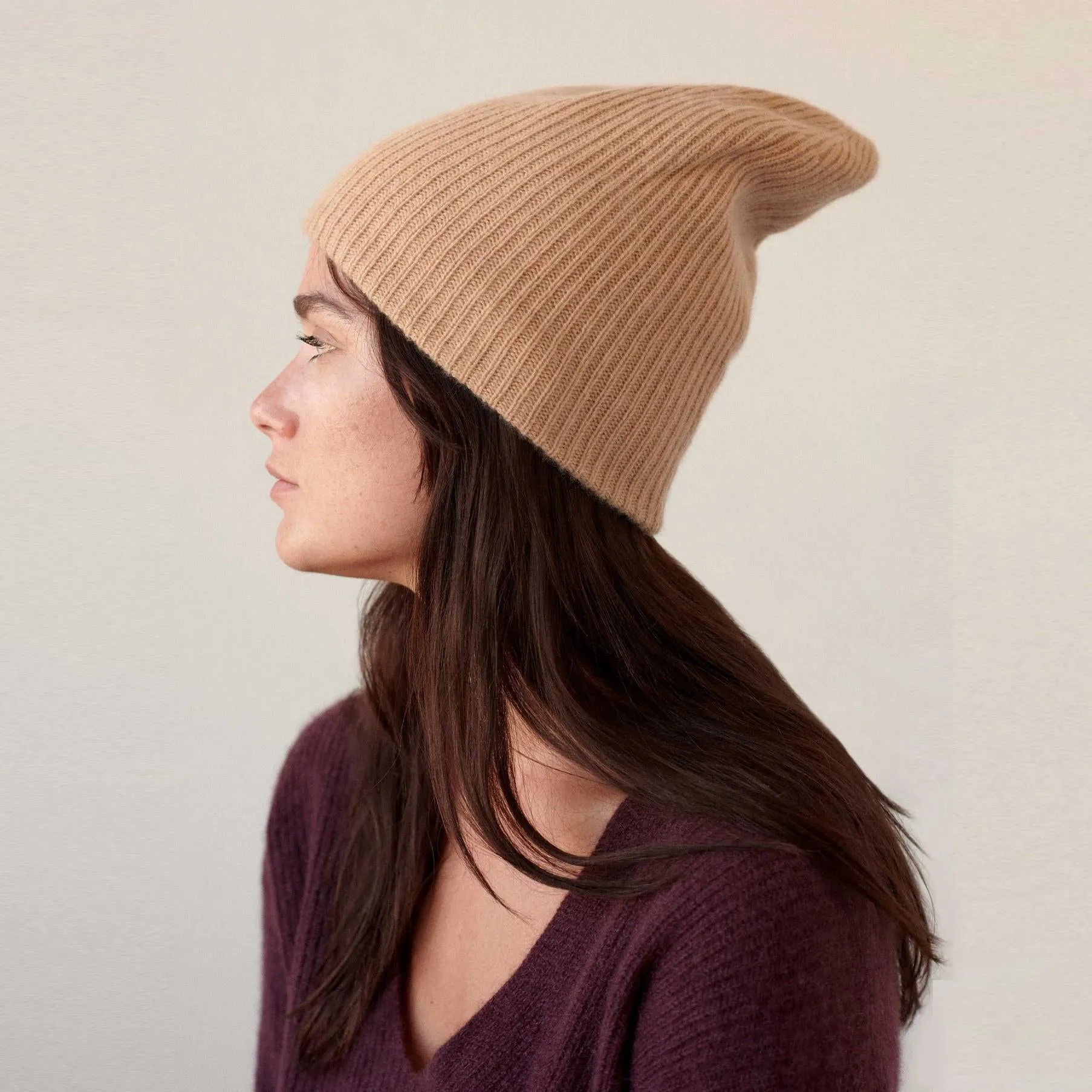 Cashmere Plush Rib Beanie (Caramel)