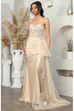 Champagne Bustier Embroidery Top Waist Cape Sheath Dress