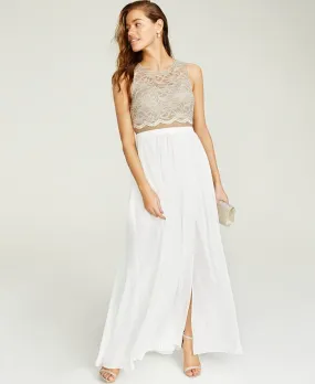 City Studios Juniors' Lace Top & Long Wrap Skirt Brown Size 7