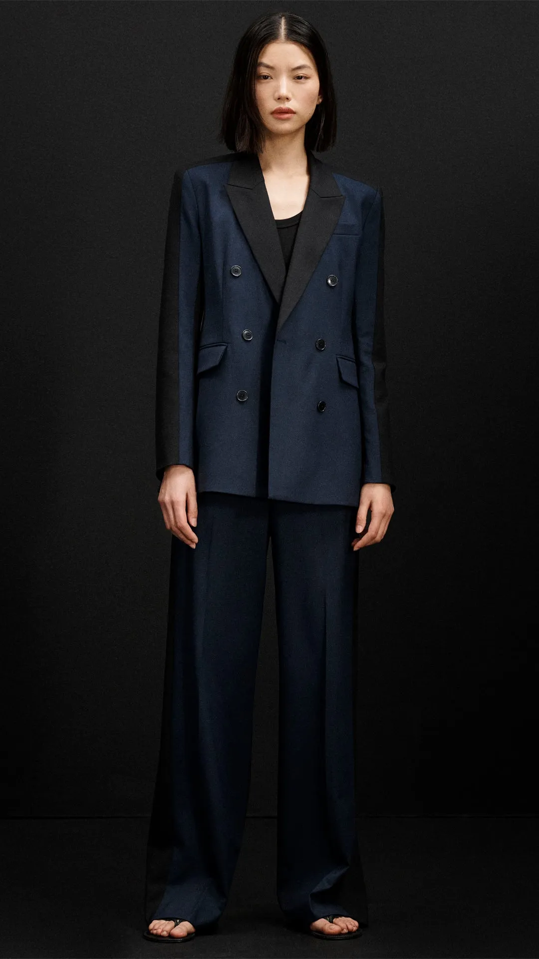 Colorblocked Jones Trouser in Seasonless Wool | Midnight/Black