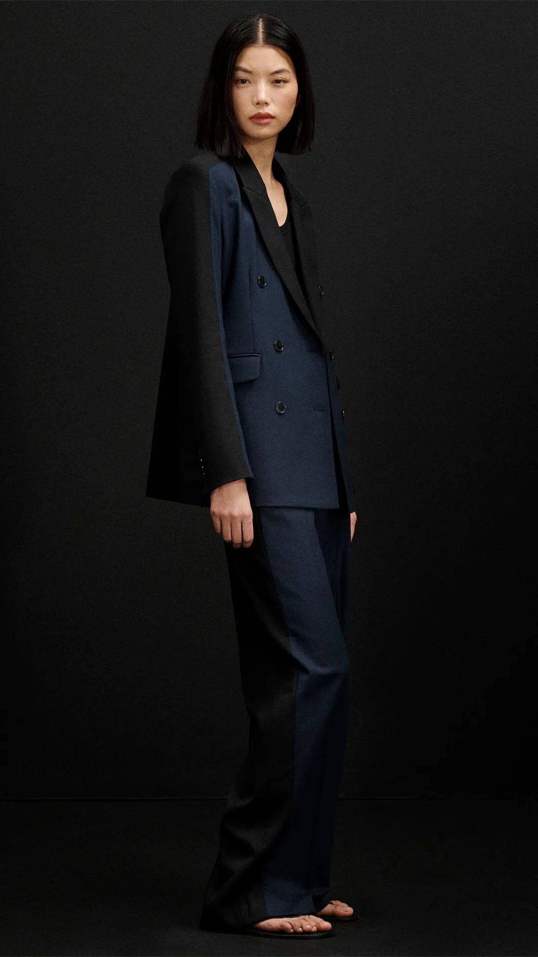 Colorblocked Jones Trouser in Seasonless Wool | Midnight/Black