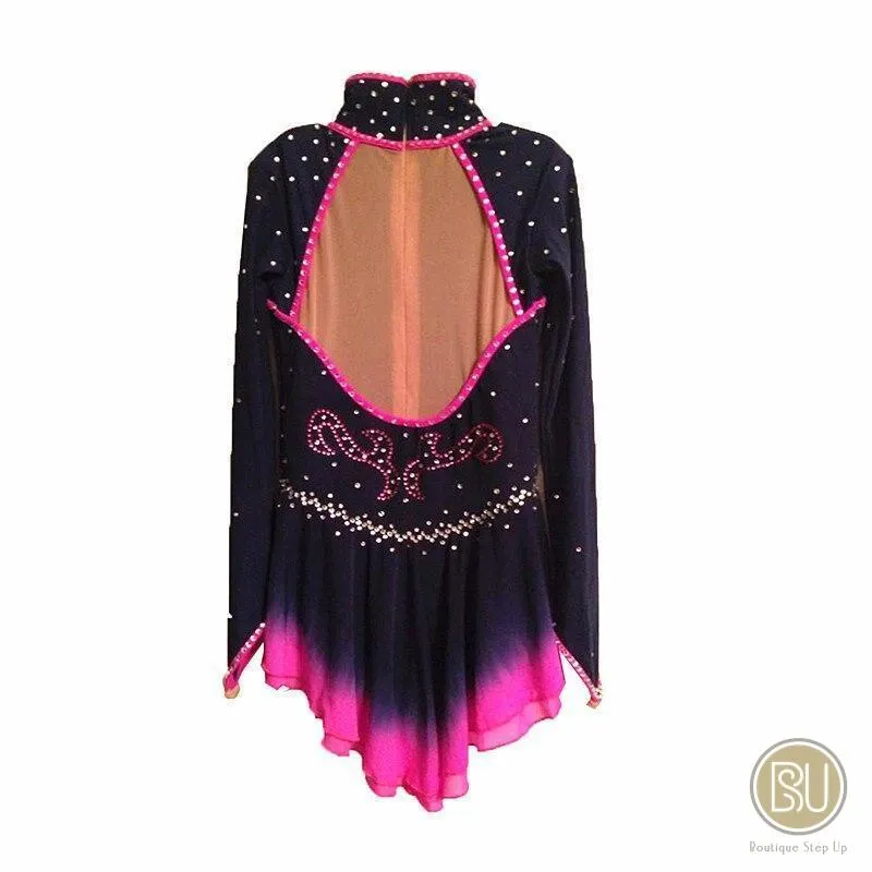 Competition Skating Dress Asian Theme Navy Fuschia