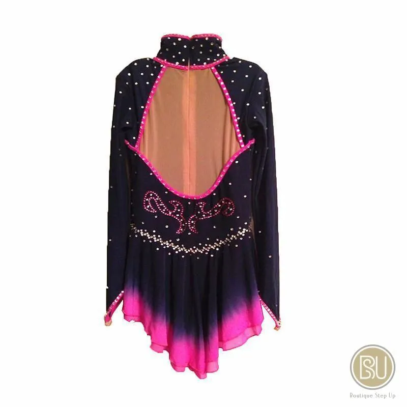 Competition Skating Dress Asian Theme Navy Fuschia