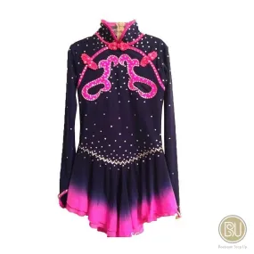 Competition Skating Dress Asian Theme Navy Fuschia
