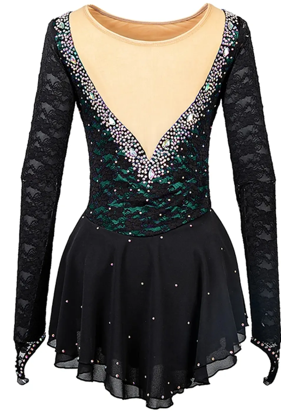 Competition Skating Dress Black Lace Over Green BSU05112.1 Stock