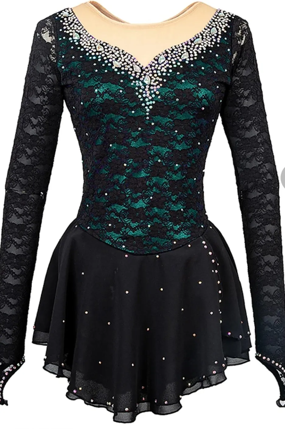 Competition Skating Dress Black Lace Over Green BSU05112.1 Stock