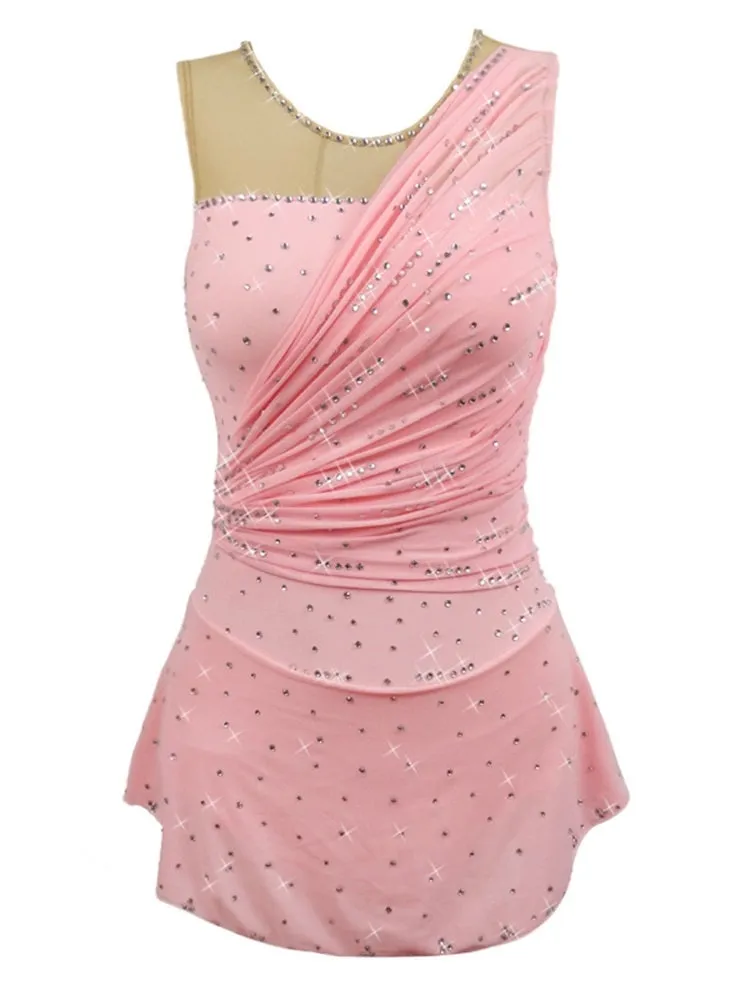 Competition Skating Dress, Pastel Mesh Sash Over Shoulder BSU091220