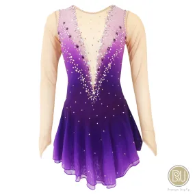 Competition Skating Dress Purple Ombre Long Sleeves