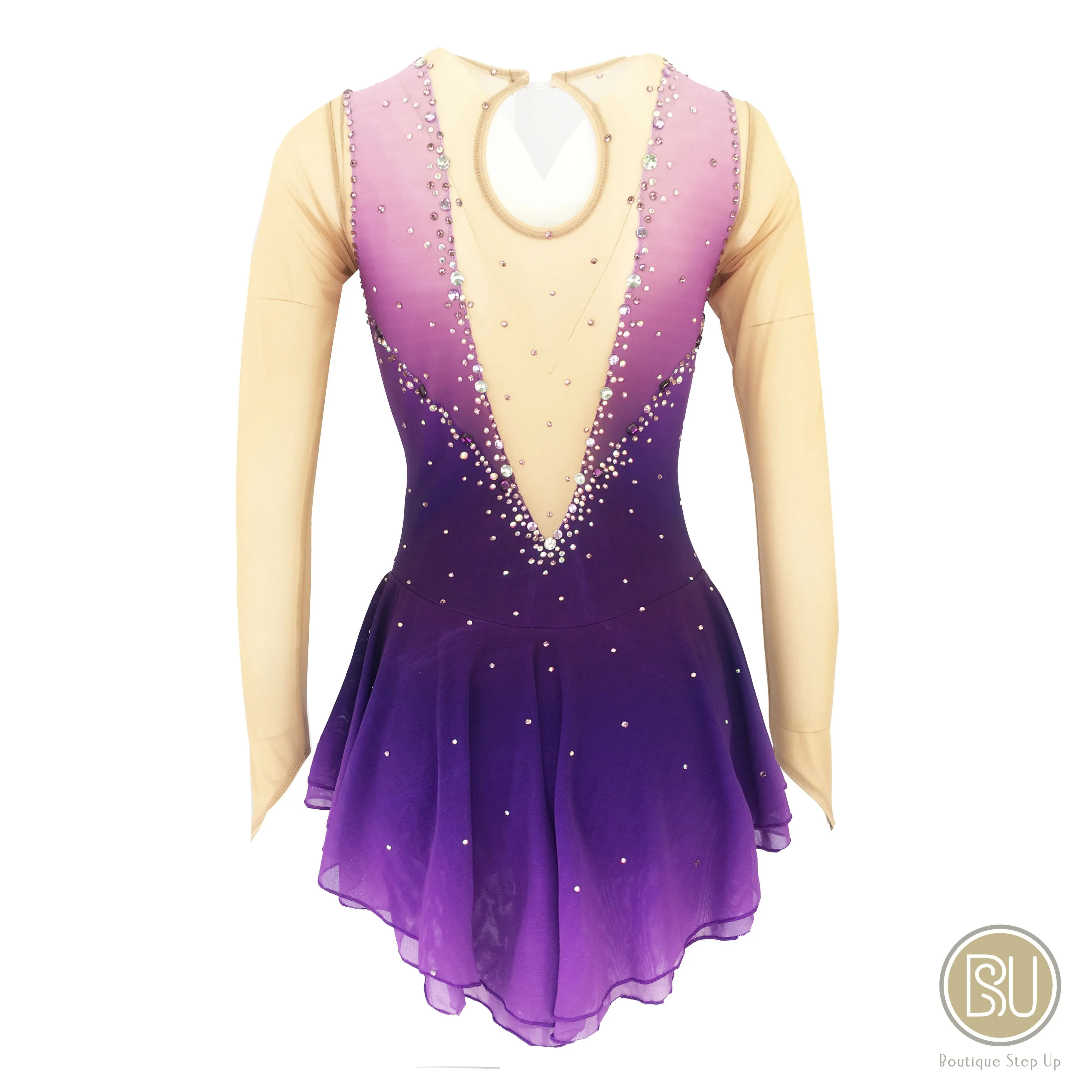 Competition Skating Dress Purple Ombre Long Sleeves