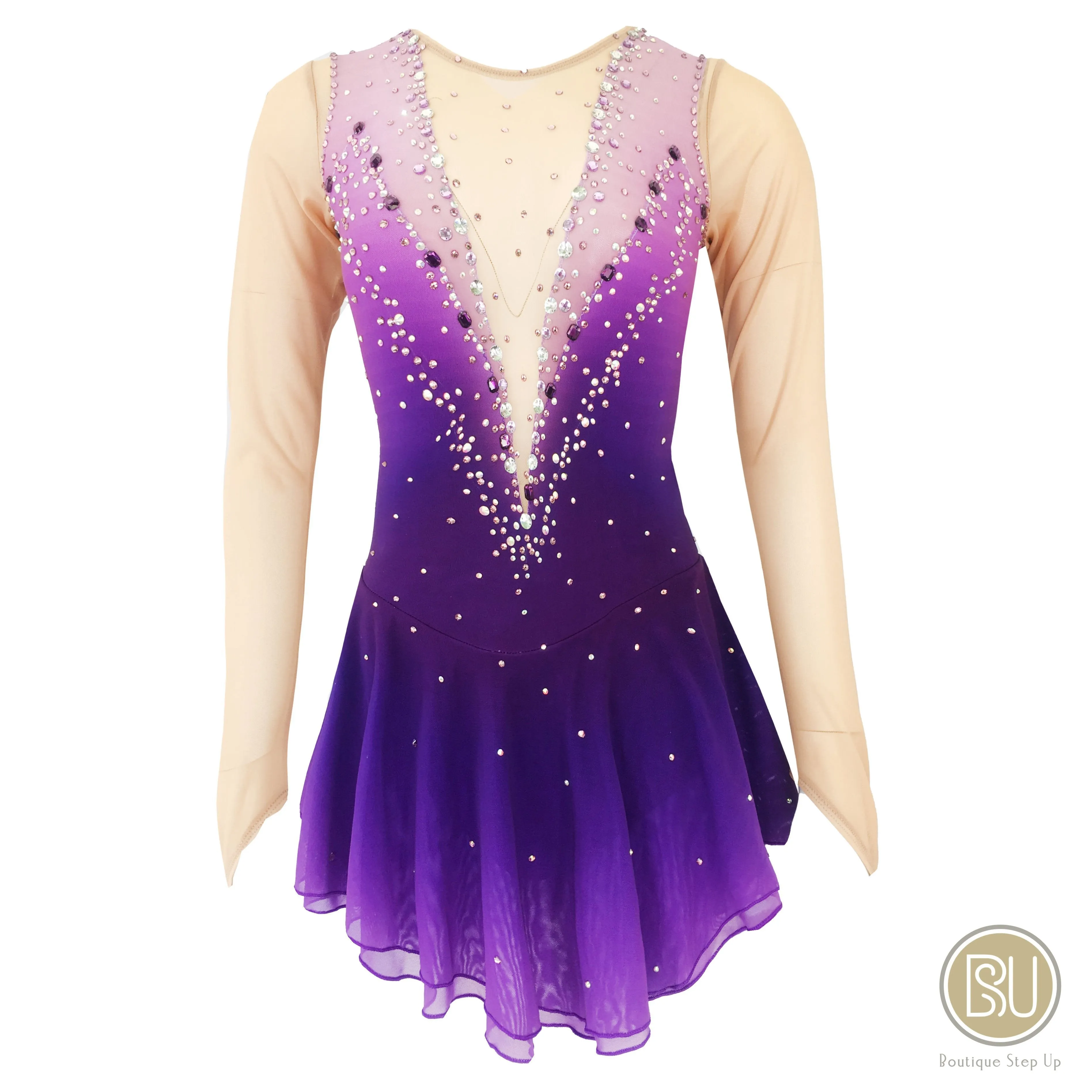 Competition Skating Dress Purple Ombre Long Sleeves