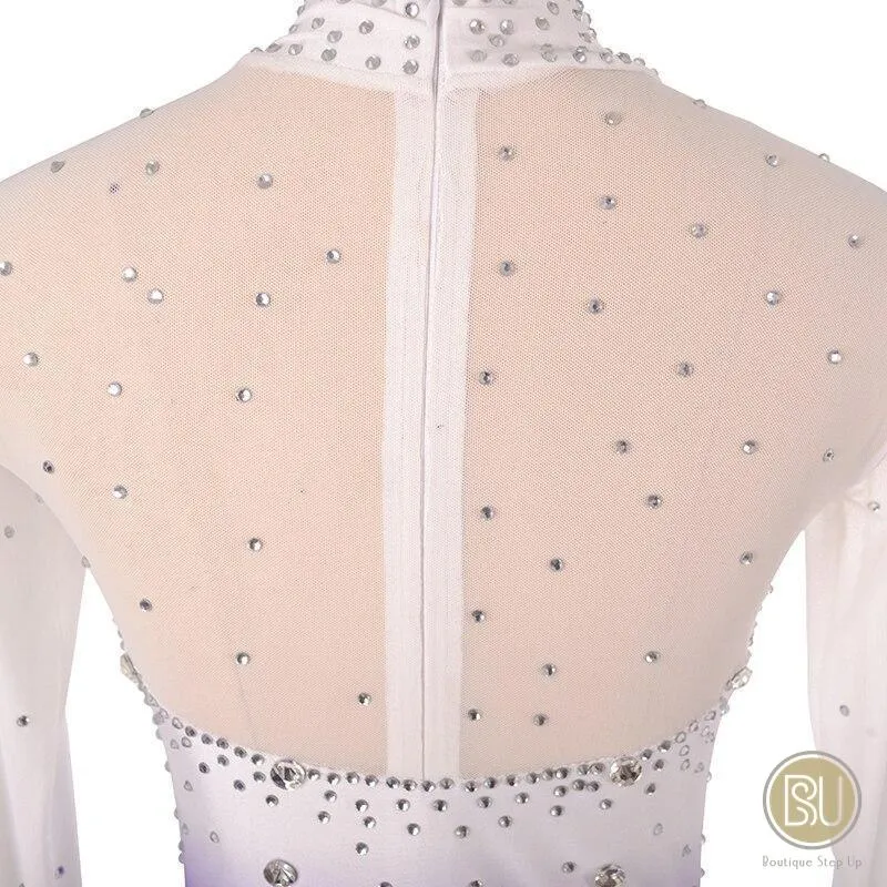 Competition Skating Dress White Purple Long Sleeves Available in 15 Colors