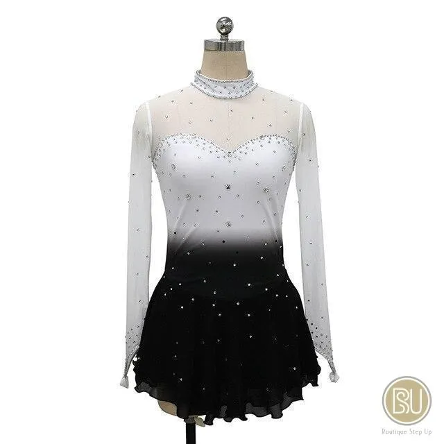 Competition Skating Dress White Purple Long Sleeves Available in 15 Colors