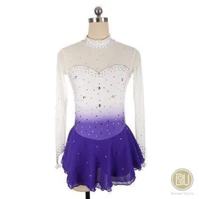 Competition Skating Dress White Purple Long Sleeves Available in 15 Colors