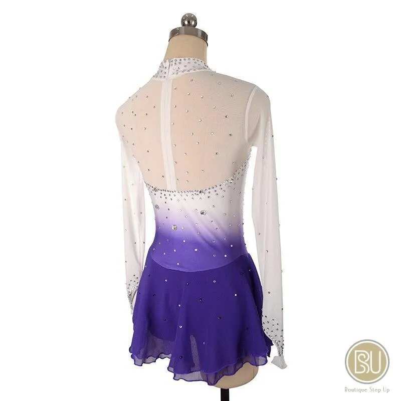 Competition Skating Dress White Purple Long Sleeves Available in 15 Colors