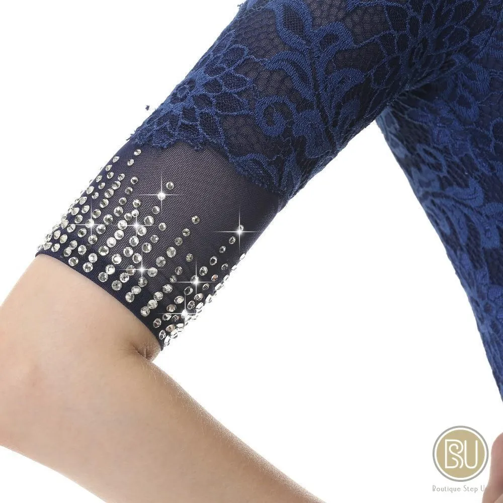 Competition Skating Dresses Navy Lace Mesh