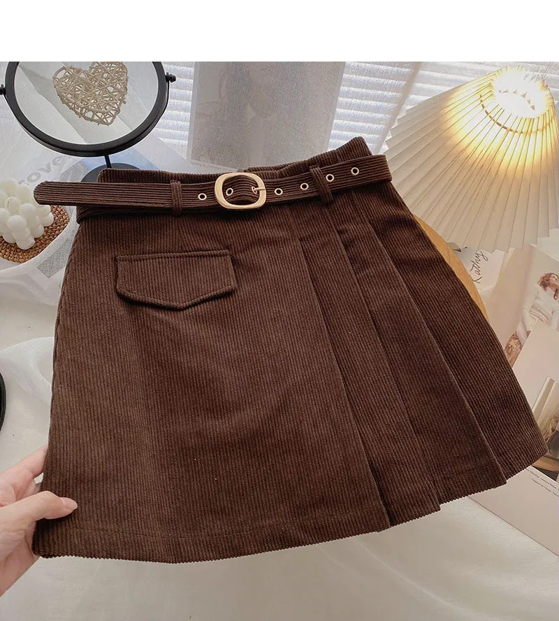 Corduroy Skirt is slim and fashionable pleated skirt  5492