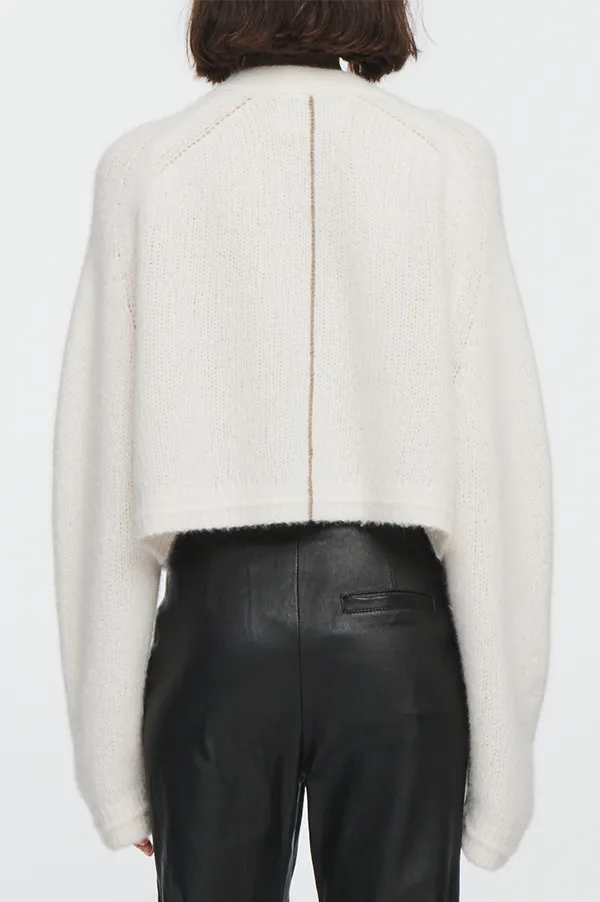 Crop Deep V Cardigan in Ivory