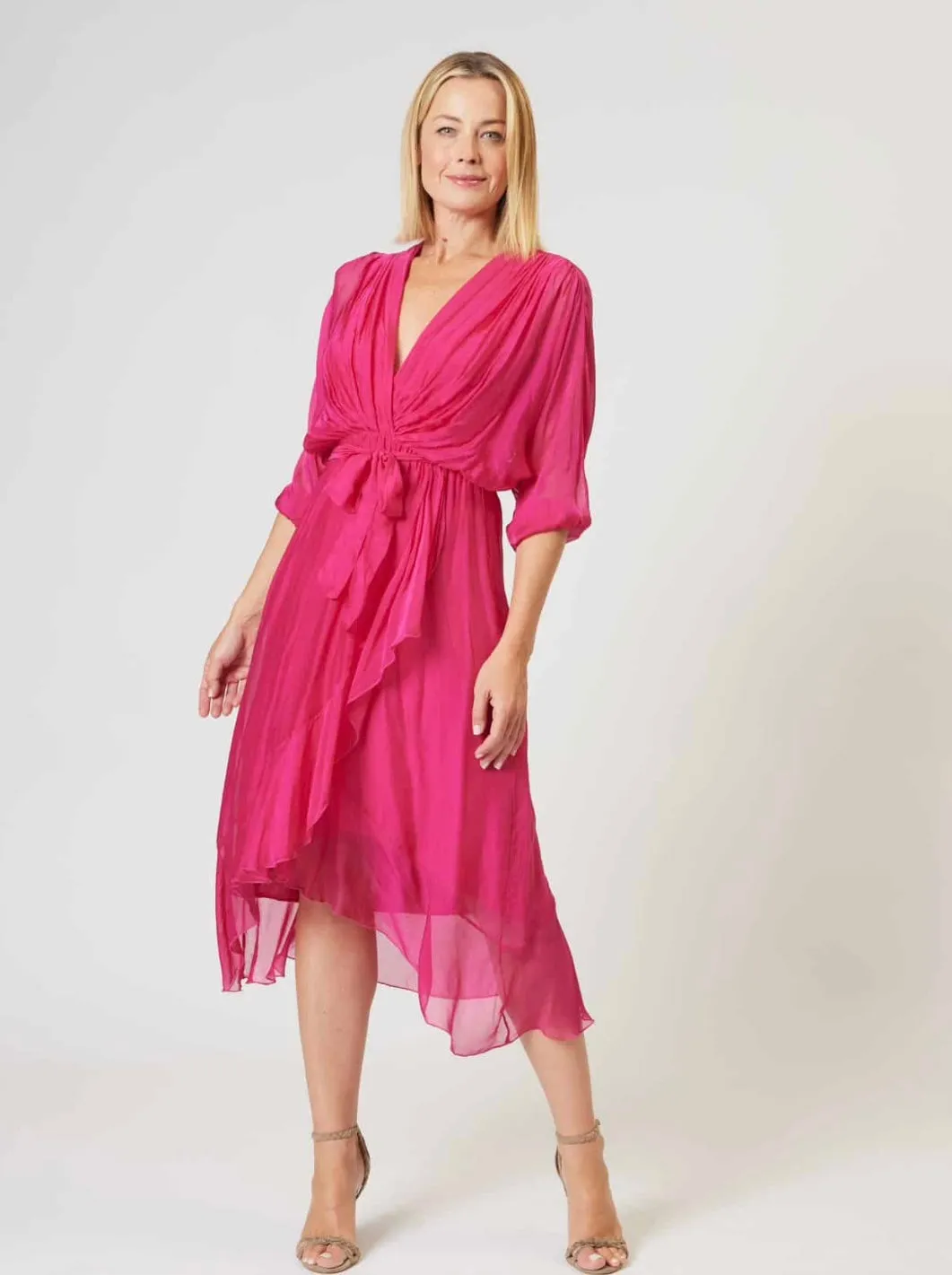 Cross Neckline Wrap Dress - Raspberry