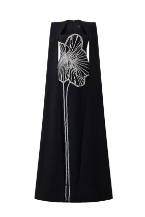 CRYSTAL FLORAL PATTERNED BLACK GOWN