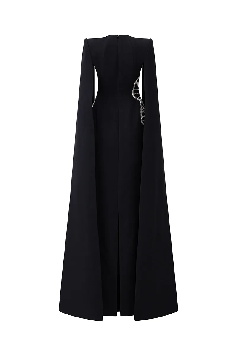 CRYSTAL FLORAL PATTERNED BLACK GOWN