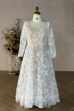 Custom Designer Lace V-neck Plus Size Boho Floor Length Wedding Dress