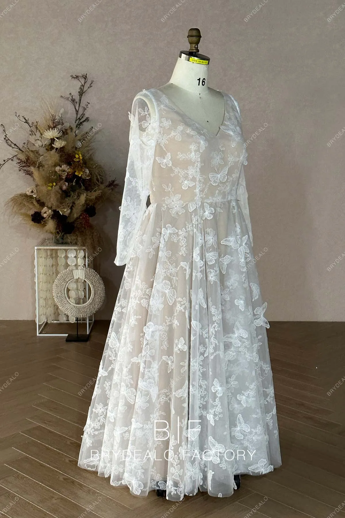 Custom Designer Lace V-neck Plus Size Boho Floor Length Wedding Dress