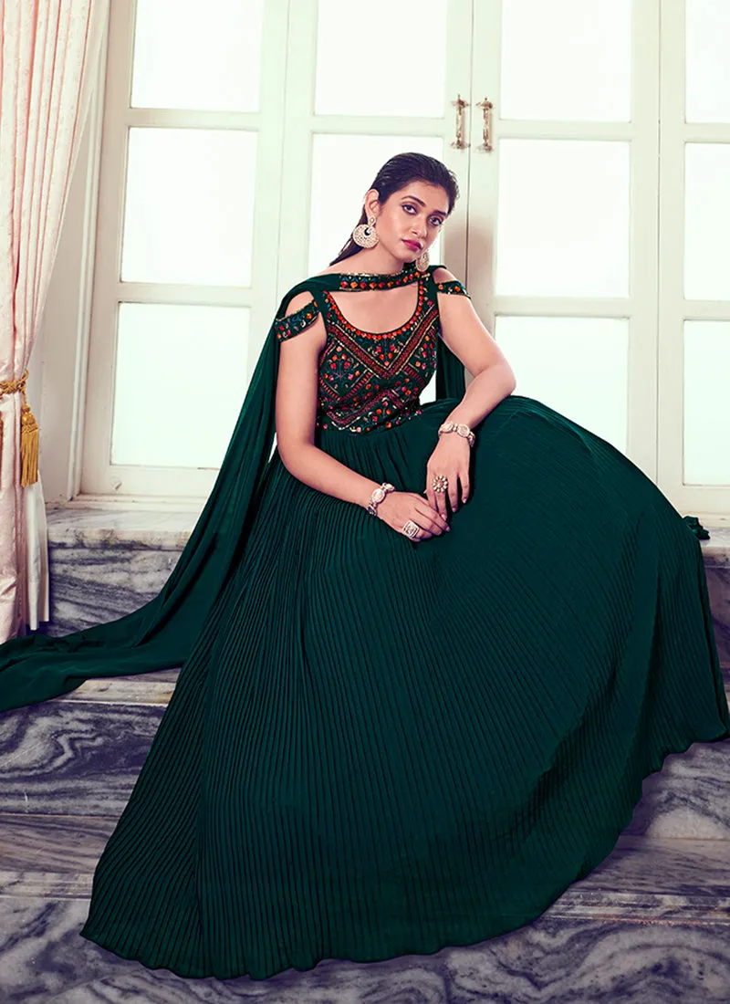 Dark Green Sequence Embroidery Designer Festive Gown