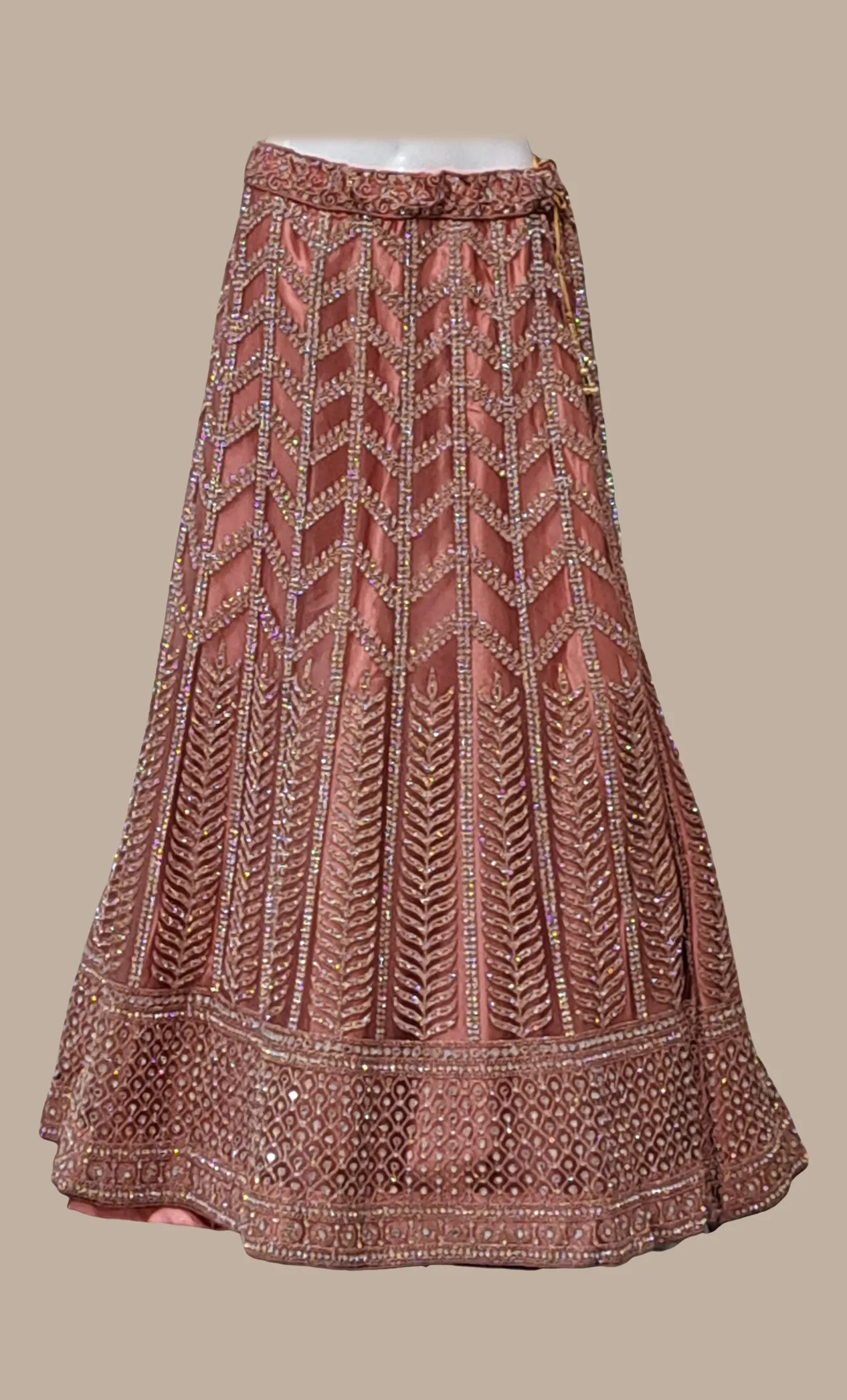 Dark Peach Embroidered Skirt Set