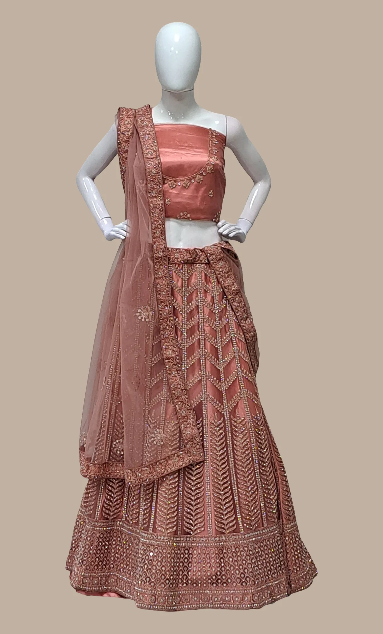 Dark Peach Embroidered Skirt Set