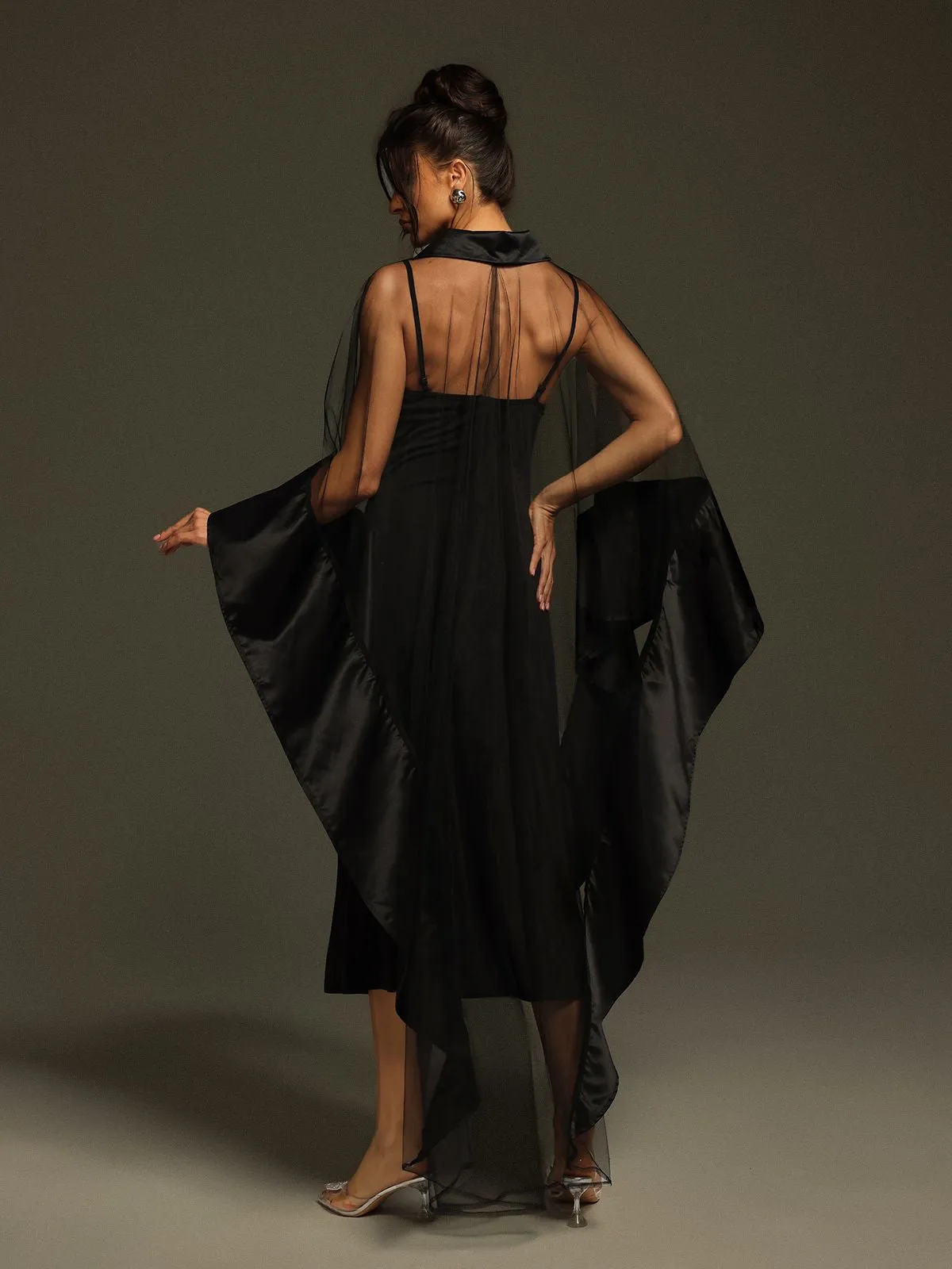 Dellesa V Neck Cape Maxi Dress
