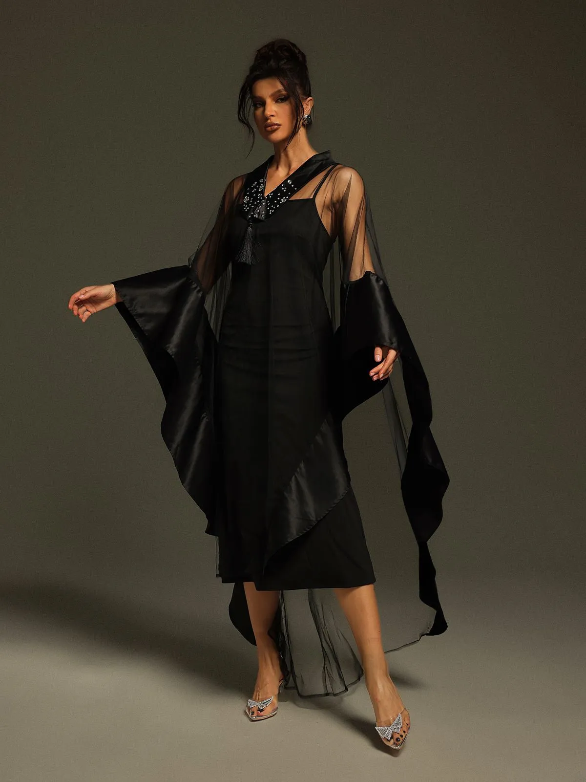 Dellesa V Neck Cape Maxi Dress