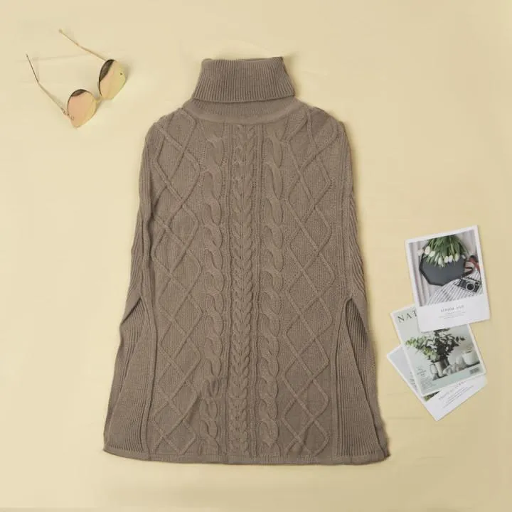 Dunnmall High Neck Loose Cable Knit Pattern Stitching Sweater Tops （7 Colors）