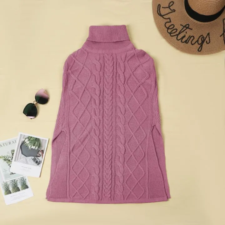 Dunnmall High Neck Loose Cable Knit Pattern Stitching Sweater Tops （7 Colors）