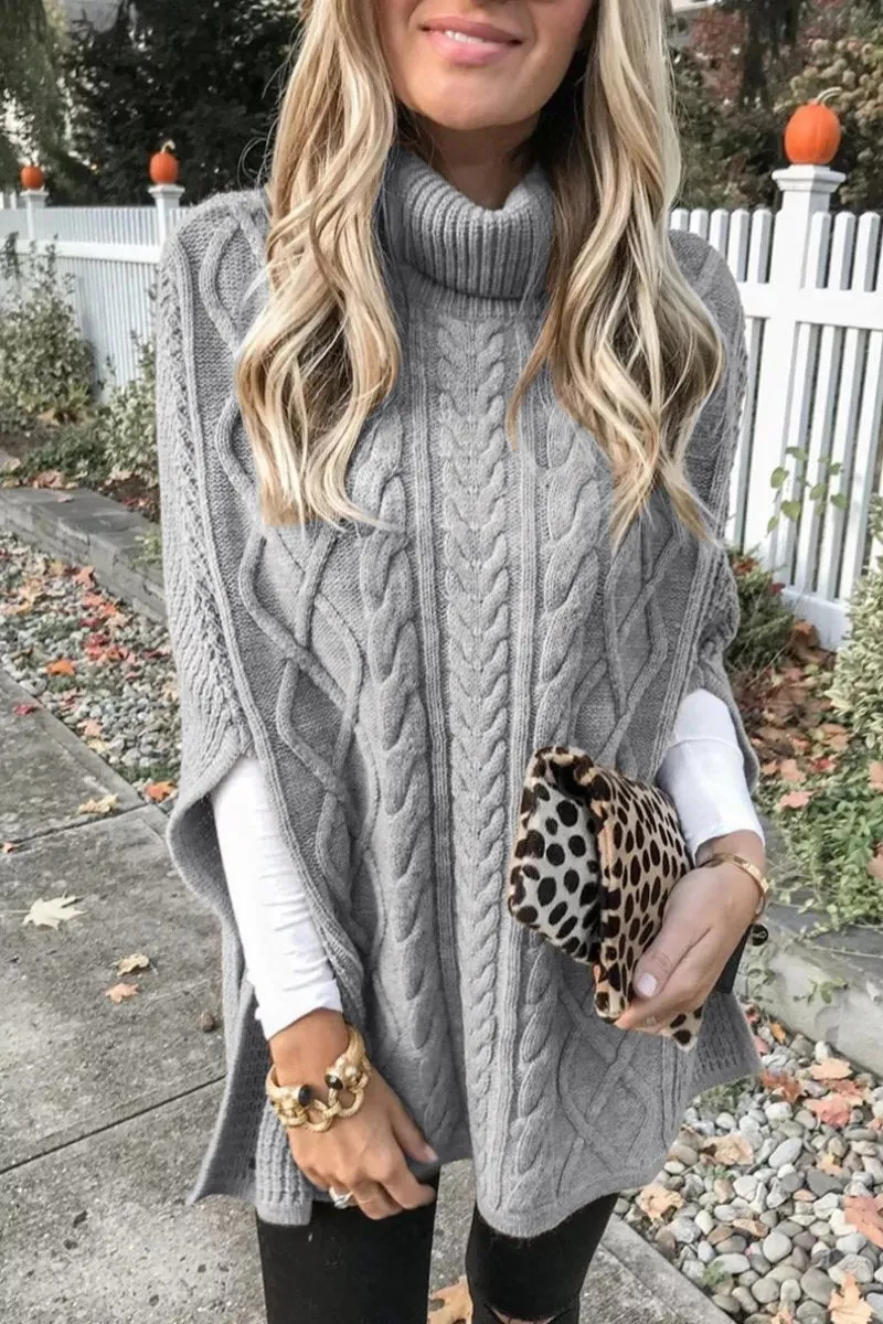 Dunnmall High Neck Loose Cable Knit Pattern Stitching Sweater Tops （7 Colors）