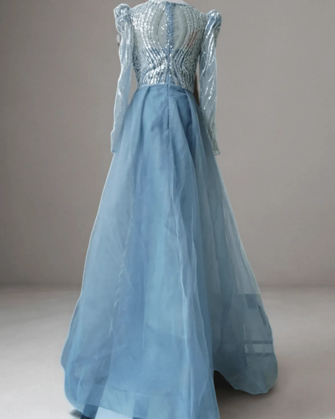 Elegant Blue Sequin Evening Gown with Cape Sleeves - Pretty Sequin Dress with Beaded Embellishments Plus Size