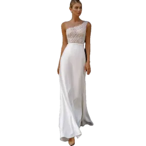 Elegant Mermaid Lace Sequins Beaded Wedding Dress  Bridal Gown With Cape