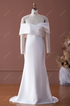 Elegant Wrap Off Shoulder Crepe Mermaid Wedding Dress