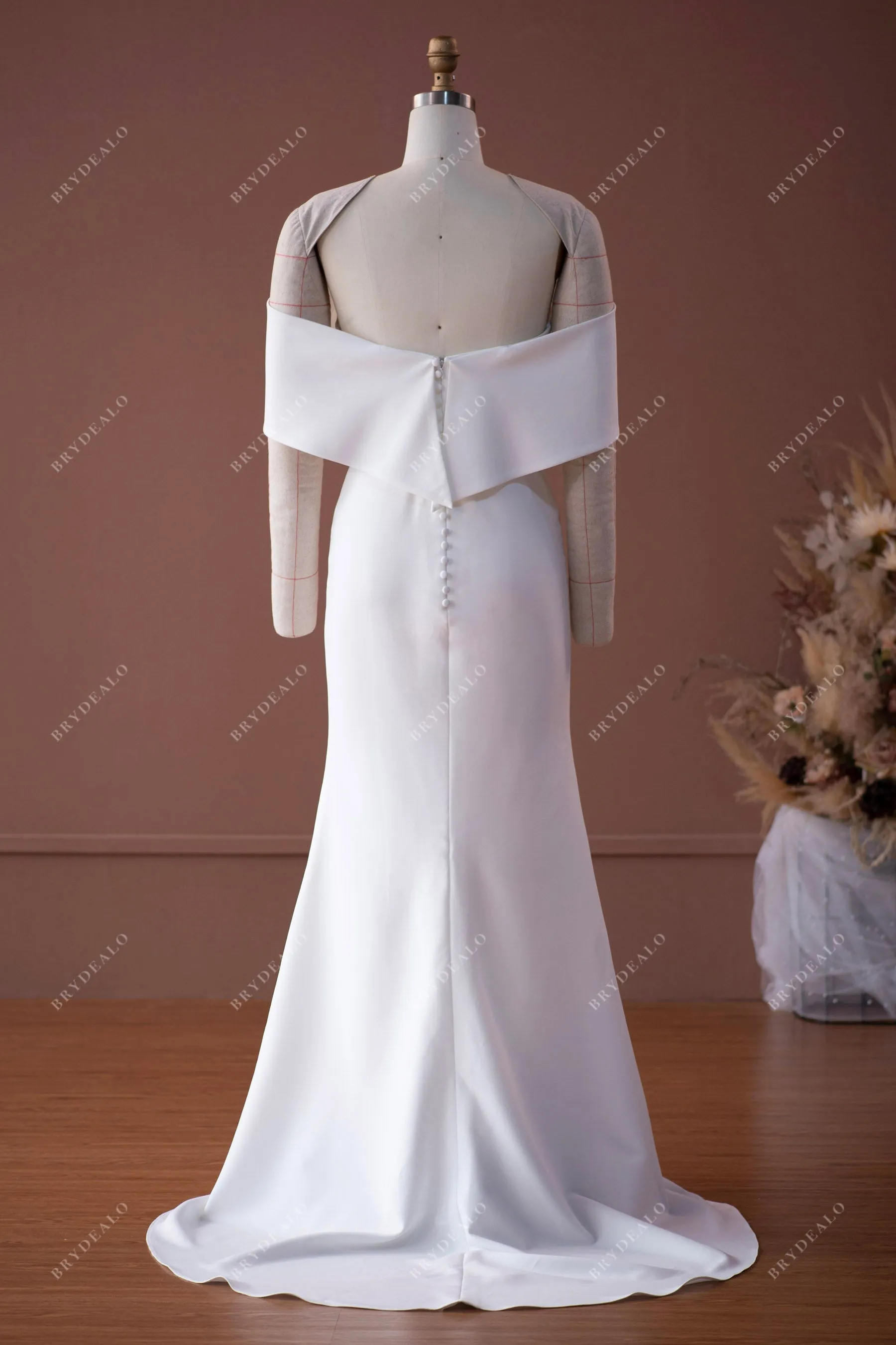 Elegant Wrap Off Shoulder Crepe Mermaid Wedding Dress
