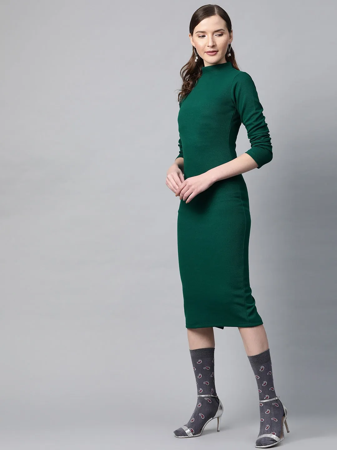 Emerald Rib Full Sleeve Bodycon Dress