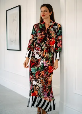 Euphoria Maxi Dress With Black And White Border In Multicolor