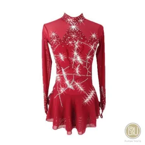 Figure Skating Dress Black or Burgundy  long sleeved Mock Collar